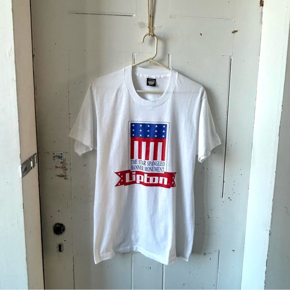 Vintage Star Spangled Banner Monument "Lipton" Single Stitch T-Shirt Tee NOS - Picture 4 of 13